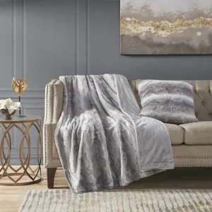 Zuri Faux Fur Square Pillow - Grey