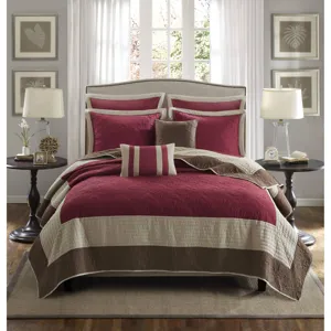 Attingham Full/Queen 7 Piece Quilt Set with Euro Shams and Throw Pillows - Red