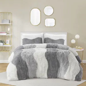 Cassie Twin/Twin XL Ombre Shaggy Faux Fur Comforter Set - Grey