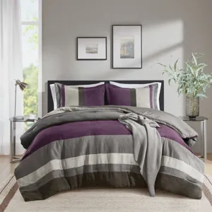 Comfort Spaces Highland Stripe Pieced Faux Suede Comforter Set