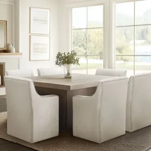 Charlotte Upholstered Dining Arm Chair with Hidden Casters - Cream