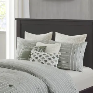 Madison Park Signature Essence Oversized Cotton Clipped Jacquard Comforter Set with Euro Shams and Throw Pillows