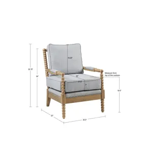 Donohue Turned Wood Frame Armchair - Light Blue/Camel Oak