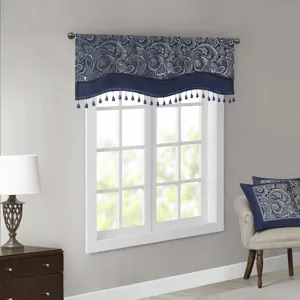 Madison Park Aubrey Jacquard Window Rod Pocket Valance With Beads