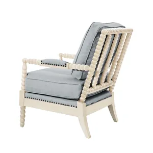 Donohue Turned Wood Frame Armchair - Light Blue/Antique Cream
