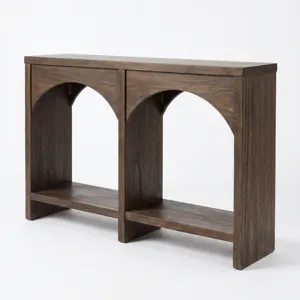 Nicole Miller Bellcourt Arch Wood Console Table with Double-Arch Open Shelves - Walnut Brown