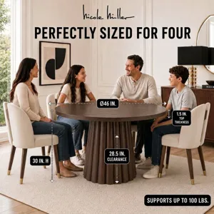 Nicole Miller Camden Fluted 46"D Round Fluted Pedestal Wood Dining Table - Walnut Brown