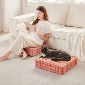 Azza Poly Chenille Square Floor Pillow Cushion - Dusty Peach