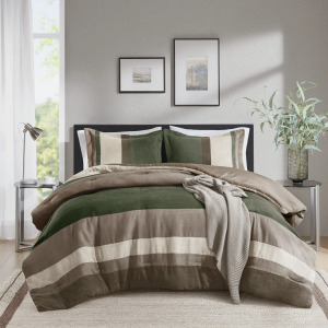 Comfort Spaces Highland Stripe Pieced Faux Suede Comforter Set