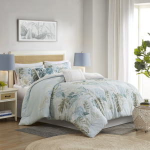 Harbor House Blue Kiawah Island 6 Piece Oversized Cotton Comforter Set with Throw Pillow