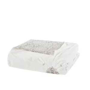 Madison Park Malia 4 Piece Embroidered Cotton Reversible Duvet Cover Set
