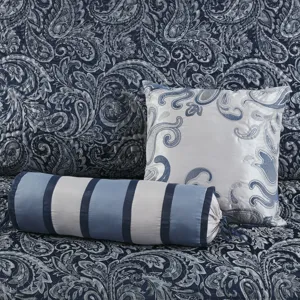 Aubrey King 5 Piece Jacquard Bedspread Set with Throw Pillows - Navy