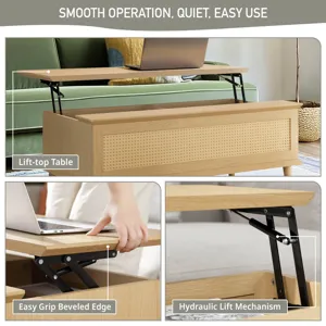 Teagan Rattan Lift-Top Coffee Table with Storage - Natural