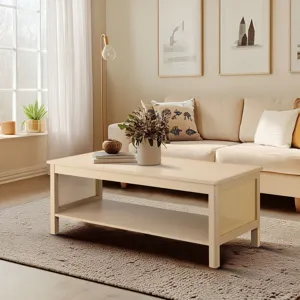 Ashlyn 2-Tier Coffee Table with Rattan Sides & Spacious Open Shelf Storage - Natural