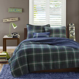 Brody Twin/Twin XL Reversible Quilt Set with Throw Pillow - Blue