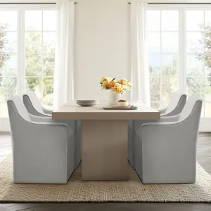 Charlotte Upholstered Dining Arm Chair with Hidden Casters - Grey