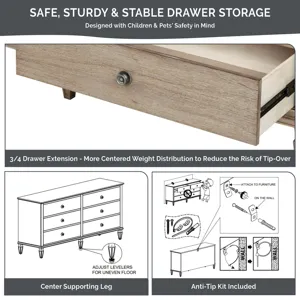 Victoria 6-drawer wood dresser (70\") - Antique Brown