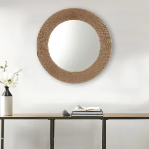 Cove Natural Jute Rope Round Wall Mirror 26\" - Natural