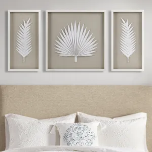 Madison Park Sabal Framed Rice Paper Palm Leaves 3-piece Shadowbox Wall Decor Set - Off-White