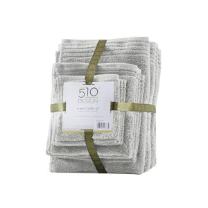 Big Bundle 100% Cotton Quick Dry 12 Piece Bath Towel Set - Silver
