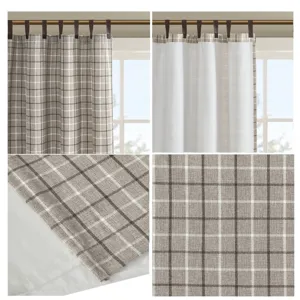 Madison Park Anaheim Plaid Faux Leather Tab Top Curtain Panel with Fleece Lining