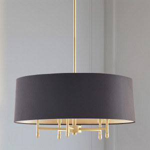 Presidio Presidio 5-Light Dimmable Chandelier with Drum-shaped Fabric Shade & Adjustable Height - Gold/Black