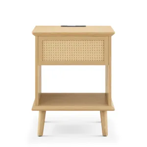 Teagan Rattan Accent Side Table with Drawer Storage & Lower Open Shelf - Natural