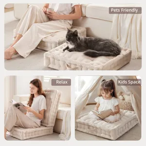 Azza Poly Chenille Square Floor Pillow Cushion - Ivory
