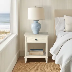 Victoria one-drawer wood bedside table with shelf - Antique Cream