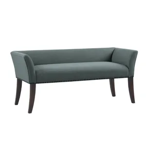 Welburn 49.5\" Upholstered Bench with Back & Wood Legs - Slate Blue