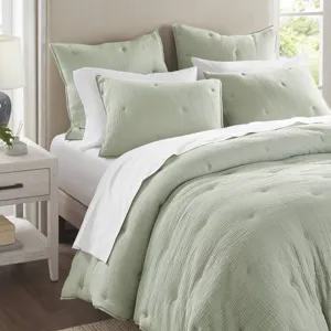 Breeze Cotton Gauze Embroidered Euro Sham - Sage