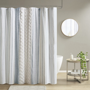 INK+IVY Imani Cotton Printed Shower Curtain with Chenille