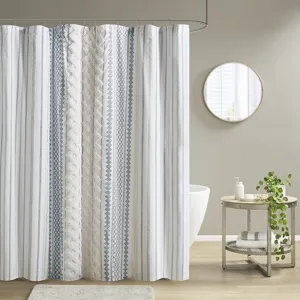 INK+IVY Imani Cotton Printed Shower Curtain with Chenille