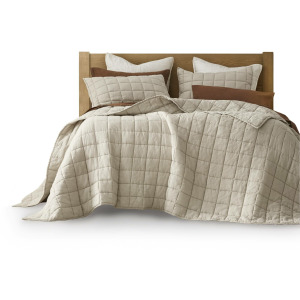 100% Linen King/California King Linen Garment Washed Quilt Set - Linen