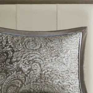 Aubrey King 5 Piece Jacquard Bedspread Set with Throw Pillows - Blue/Brown