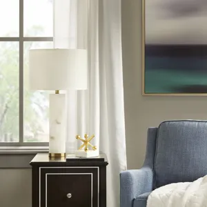 Prague Alabaster Table Lamp - White/Gold