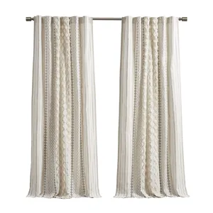 Imani Cotton Printed Curtain Panel with Chenille Stripe and Lining - Ivory