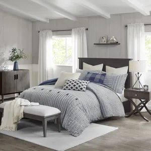 Madison Park Signature Essence Oversized Cotton Clipped Jacquard Comforter Set with Euro Shams and Throw Pillows