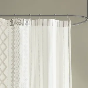 INK+IVY Imani Cotton Printed Shower Curtain with Chenille