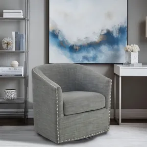 Tyler Upholstered Swivel Barrel Chair with Nailheads - Grey