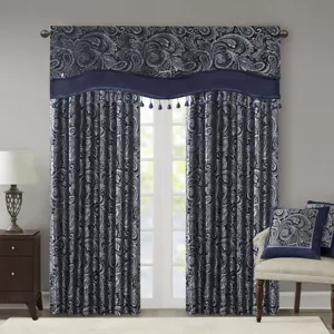 Madison Park Aubrey Jacquard Window Rod Pocket Valance With Beads