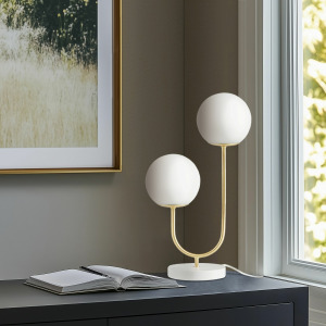 510 Design Zusa Metal 2-Light Globe Table Lamp - Gold/White