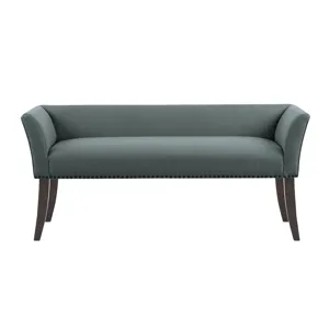 Welburn 49.5\" Upholstered Bench with Back & Wood Legs - Slate Blue