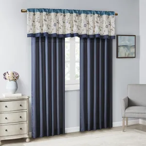 Serene Embroidered Curtain Panel - Navy