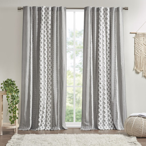 INK+IVY Imani Cotton Printed Curtain Panel with Chenille Stripe and Lining