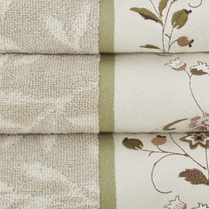 Serene Embroidered Cotton Jacquard 6 Piece Towel Set - Green