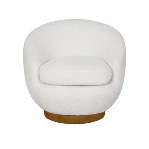 Jessel Shearling Sherpa Swivel Chair with Wood Base - Cream