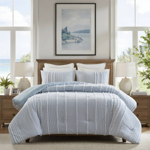 Harbor House Blue Anslee 3 Piece Cotton Yarn Dyed Comforter Set