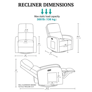 INK+IVY Dakota Power Recliner 3-in-1 with Swivel, Glider, Charging Station