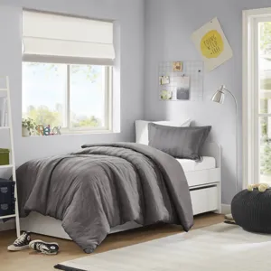 Super Listing Logan Striped Reversible Pintuck Pleated Duvet Set